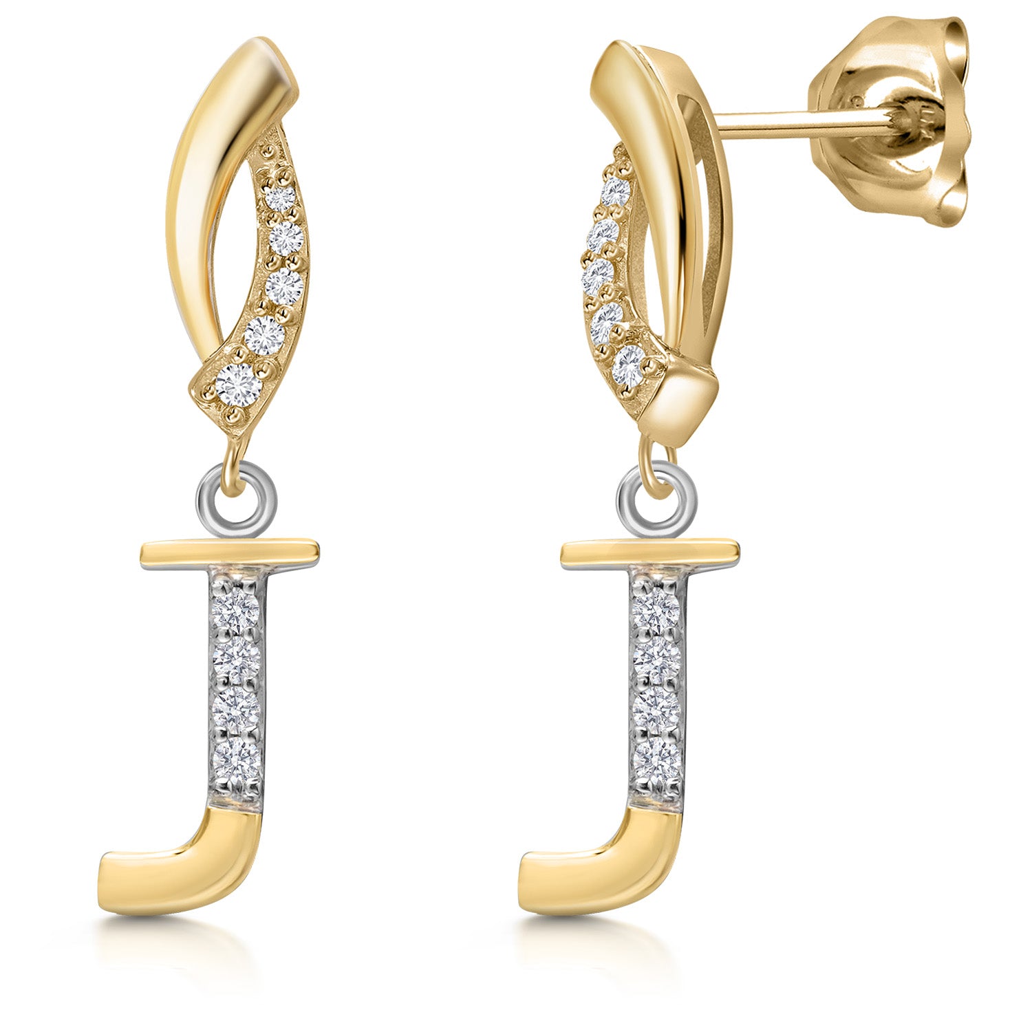 Initial J_Earrings in 925 Sterling Silver and 10K Yellow Gold