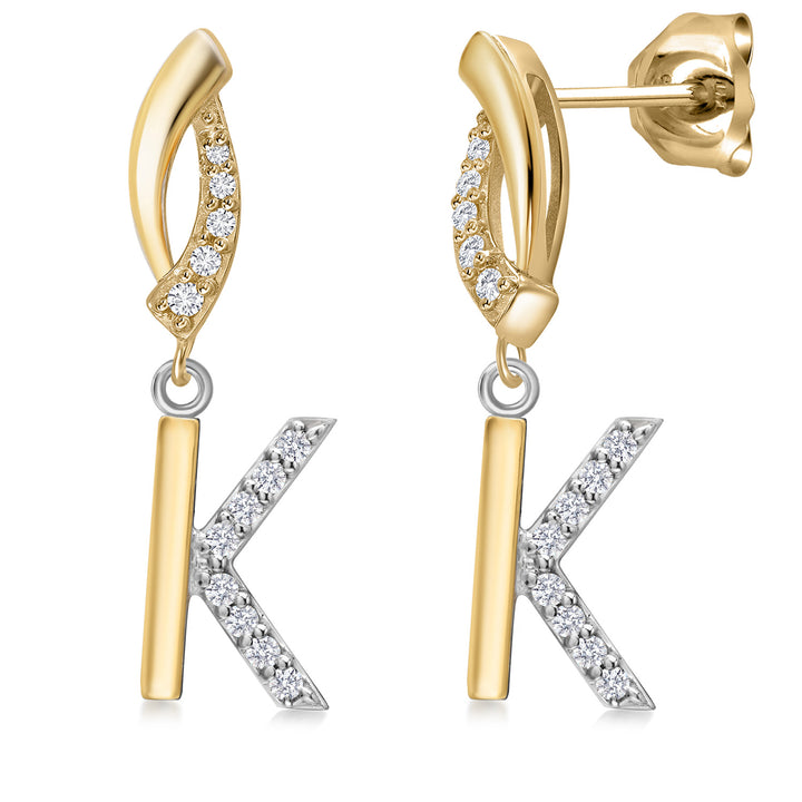 Initial K_Earrings in 925 Sterling Silver and 10K Yellow Gold