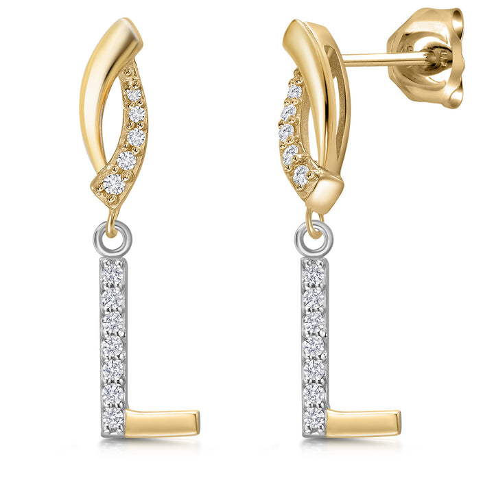 Initial L_Earrings in 925 Sterling Silver and 10K Yellow Gold