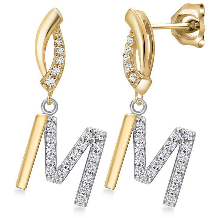 Initial M_Earrings in 925 Sterling Silver and 10K Yellow Gold
