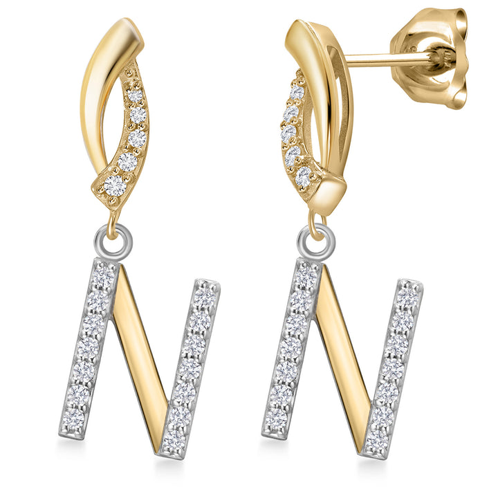 Initial N_Earrings in 925 Sterling Silver and 10K Yellow Gold