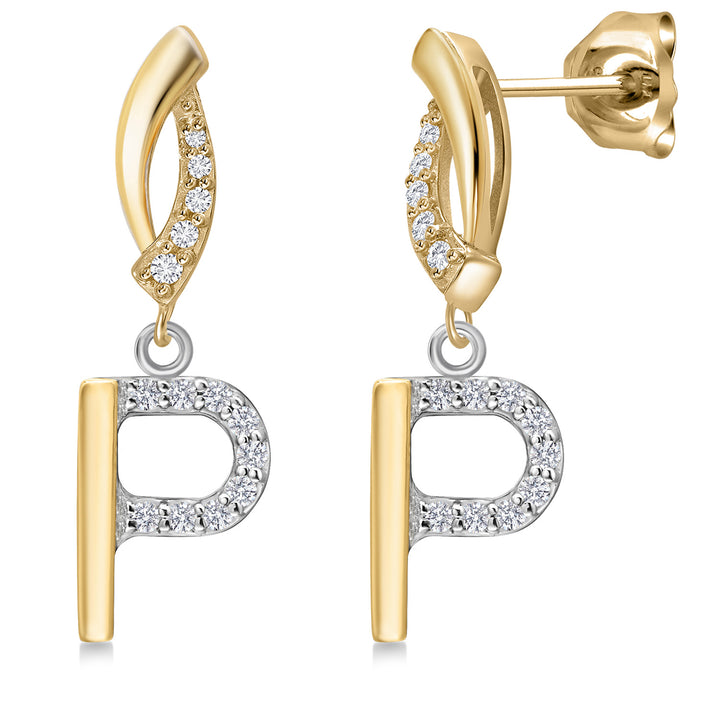Initial P_Earrings in 925 Sterling Silver and 10K Yellow Gold