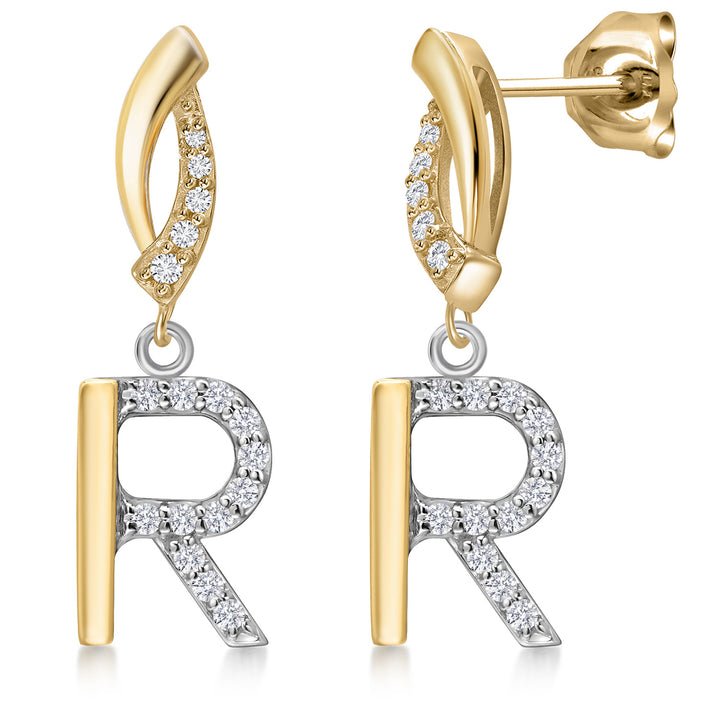 Initial R_Earrings in 925 Sterling Silver and 10K Yellow Gold