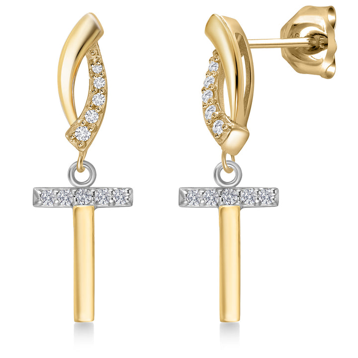 Initial T_Earrings in 925 Sterling Silver and 10K Yellow Gold