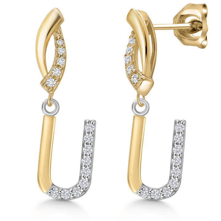 Initial U_Earrings in 925 Sterling Silver and 10K Yellow Gold