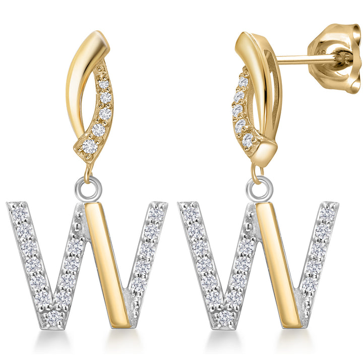 Initial W_Earrings in 925 Sterling Silver and 10K Yellow Gold