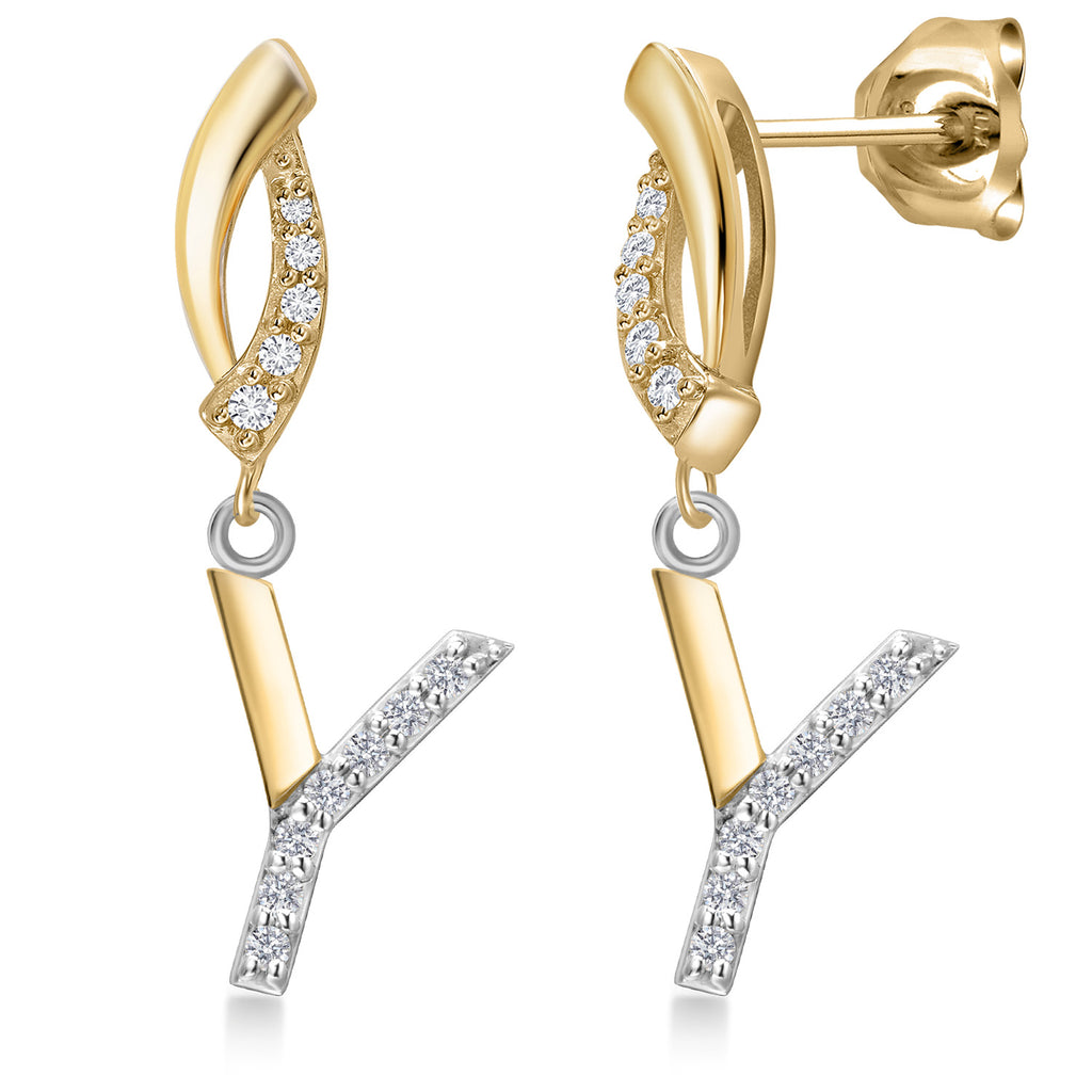 Initial Y_Earrings in 925 Sterling Silver and 10K Yellow Gold