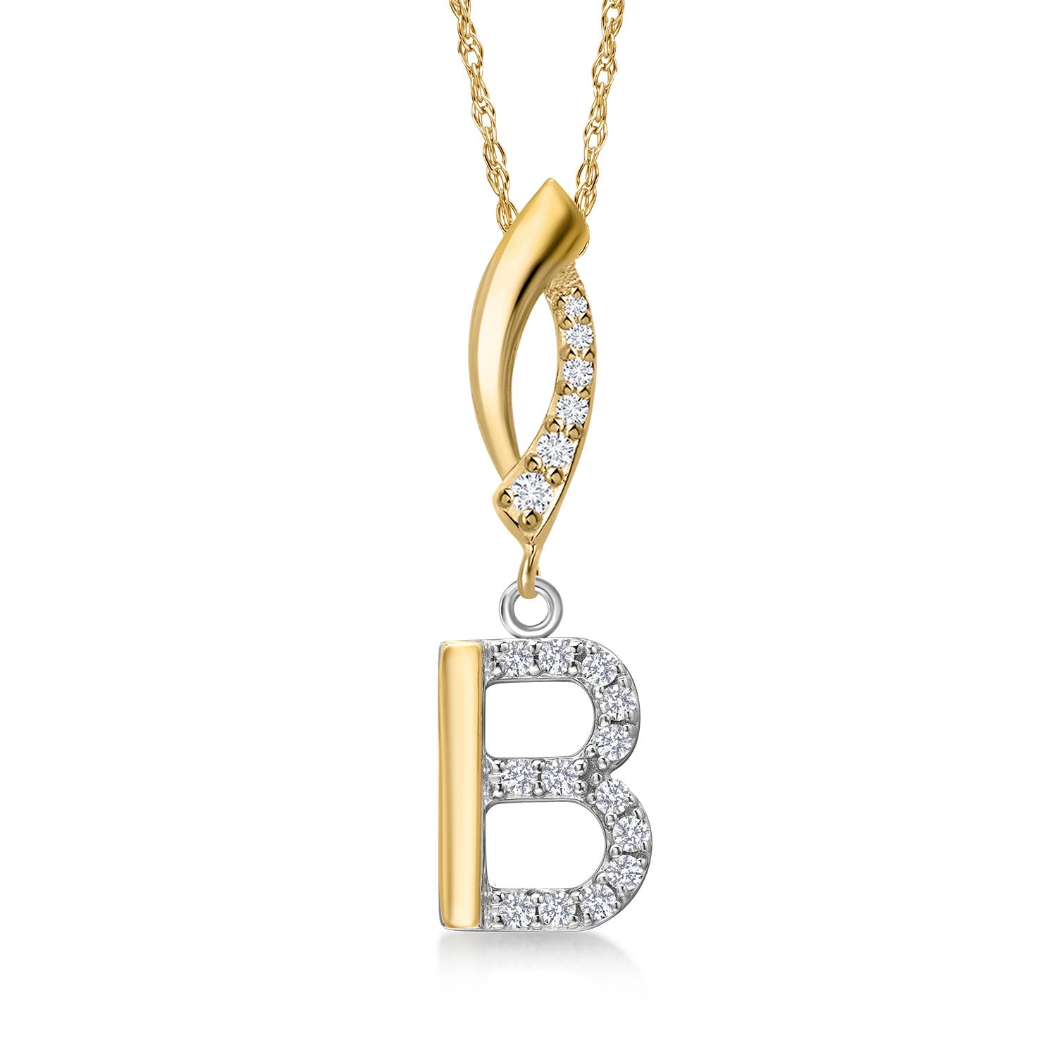 Initial B_Pendant in 925 Sterling Silver and 10K Yellow Gold