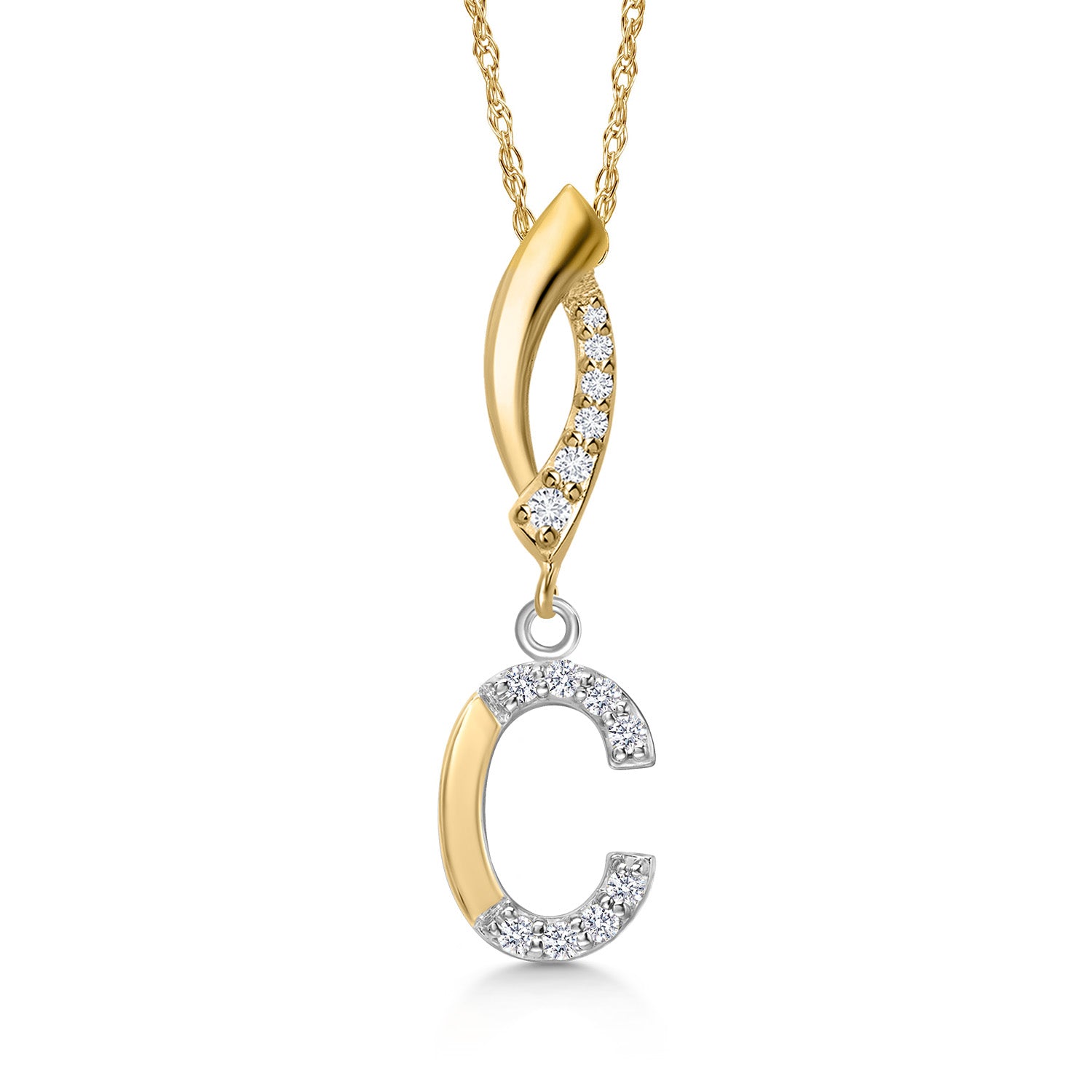 Initial C_Pendant in 925 Sterling Silver and 10K Yellow Gold