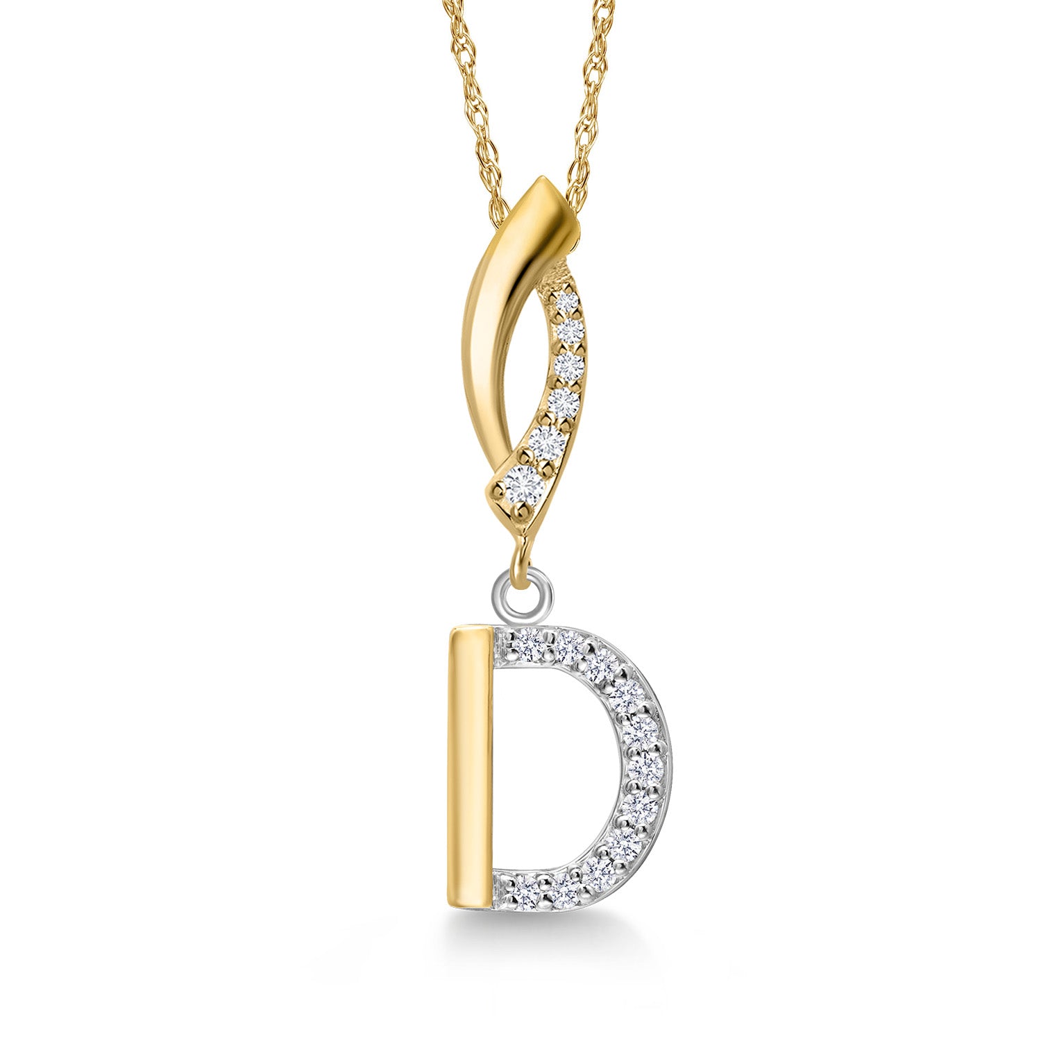 Initial D_Pendant in 925 Sterling Silver and 10K Yellow Gold