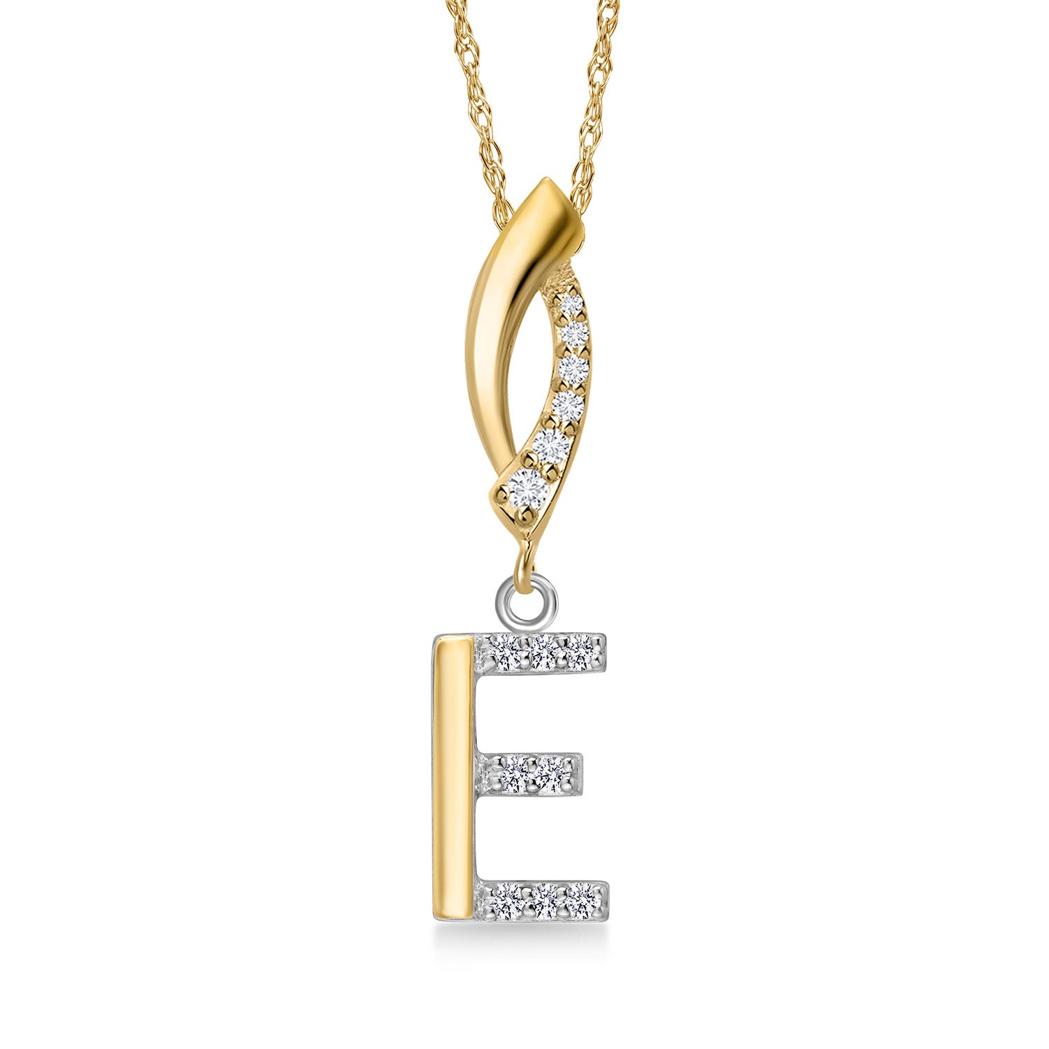 Initial E_Pendant in 925 Sterling Silver and 10K Yellow Gold