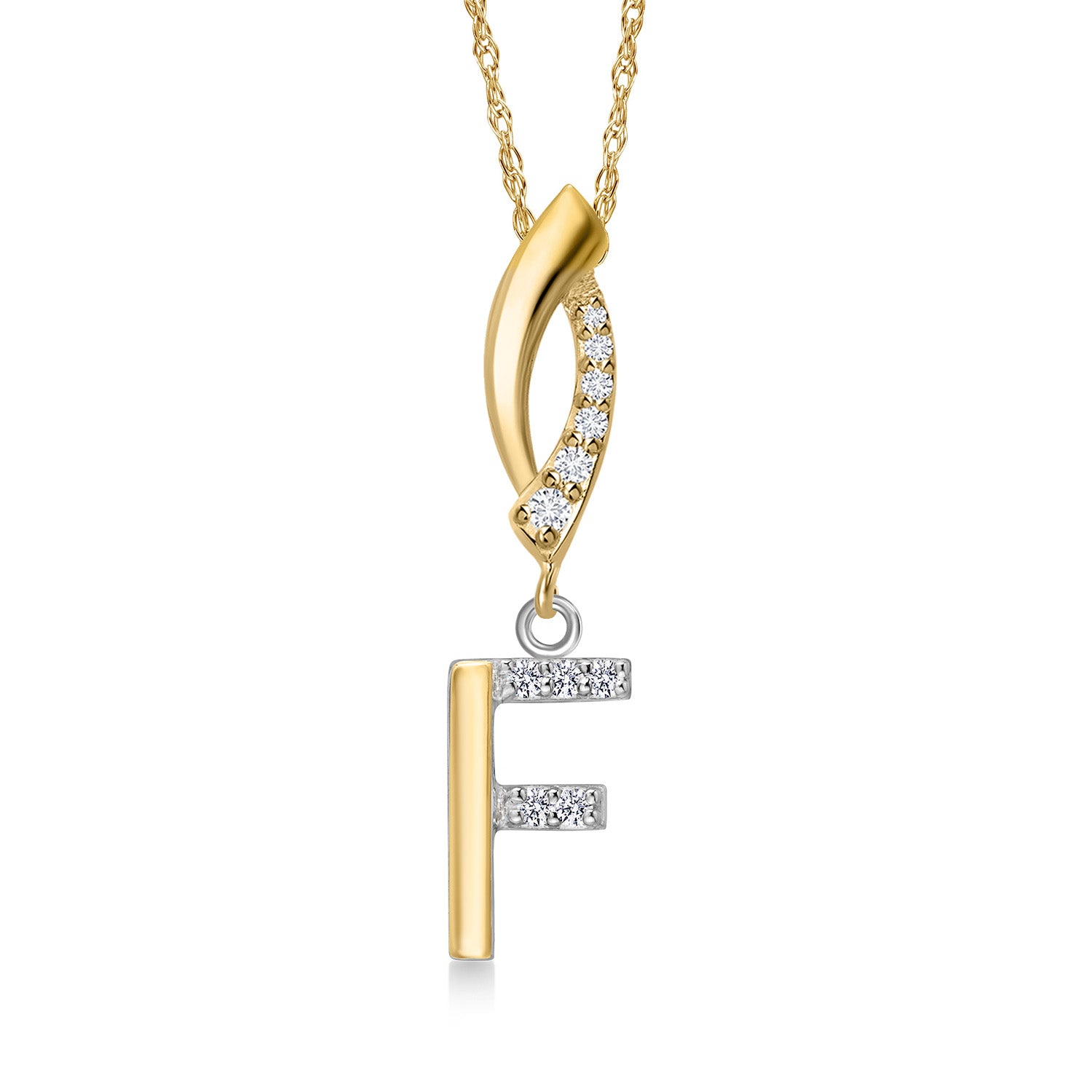 Initial F_Pendant in 925 Sterling Silver and 10K Yellow Gold