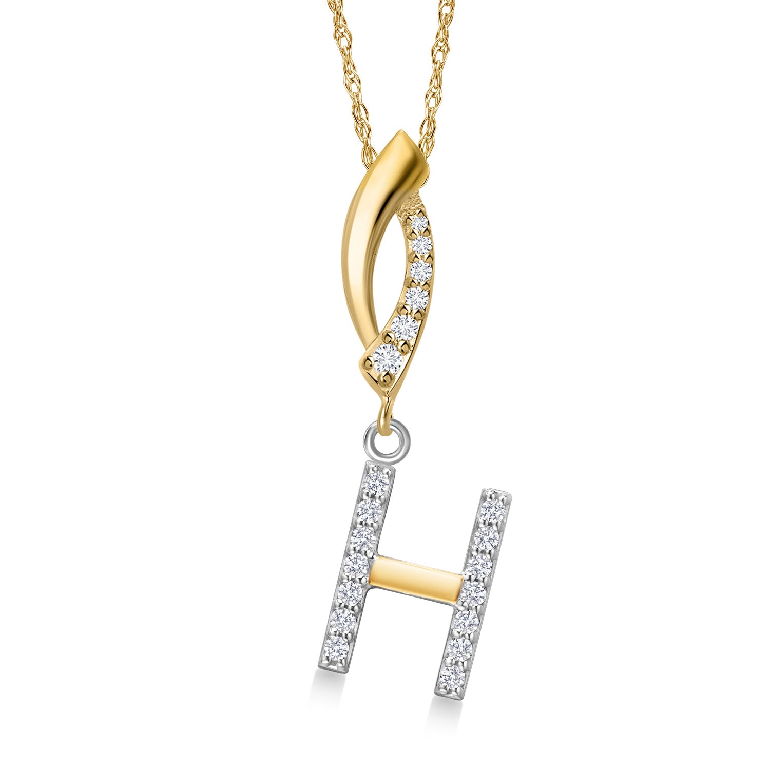 Initial H_Pendant in 925 Sterling Silver and 10K Yellow Gold