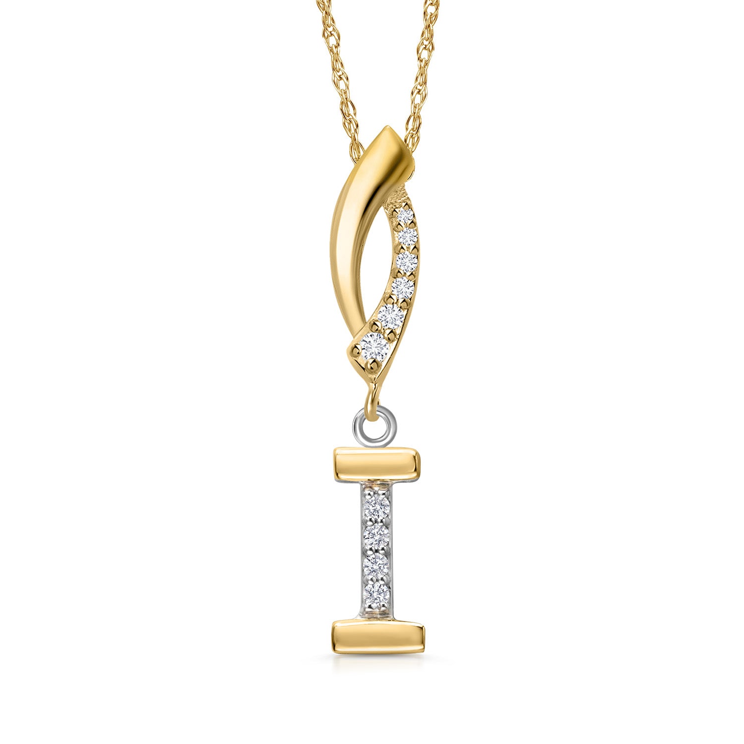 Initial I_Pendant in 925 Sterling Silver and 10K Yellow Gold