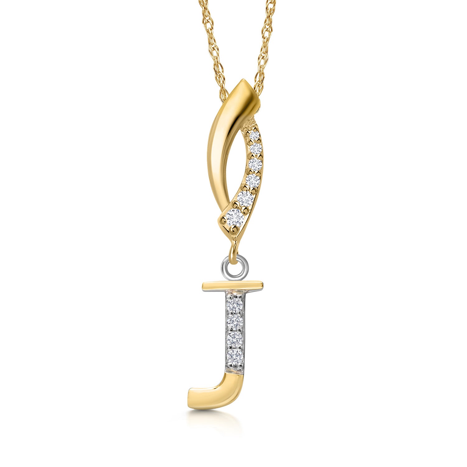 Initial J_Pendant in 925 Sterling Silver and 10K Yellow Gold