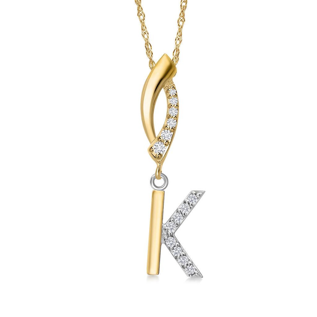Initial K_Pendant in 925 Sterling Silver and 10K Yellow Gold