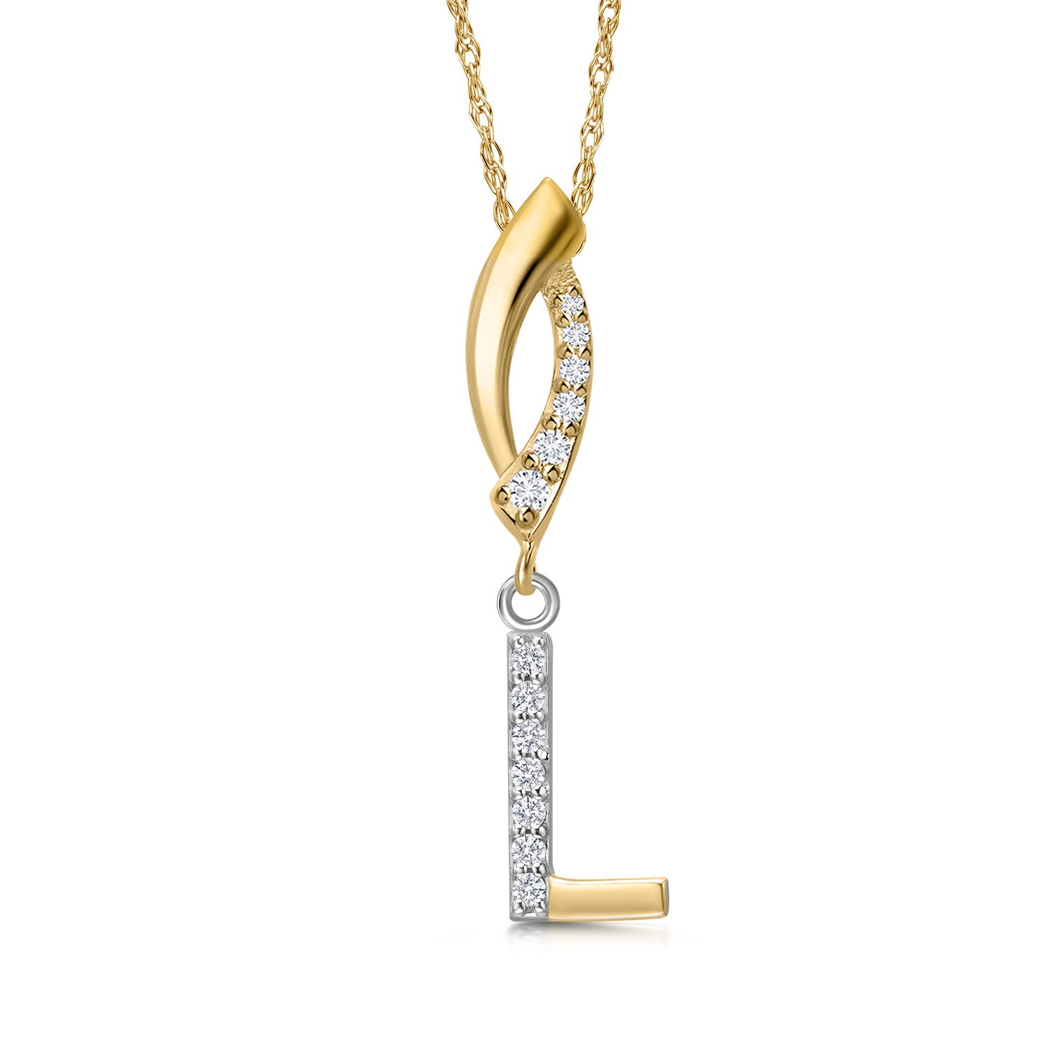 Initial L_Pendant in 925 Sterling Silver and 10K Yellow Gold