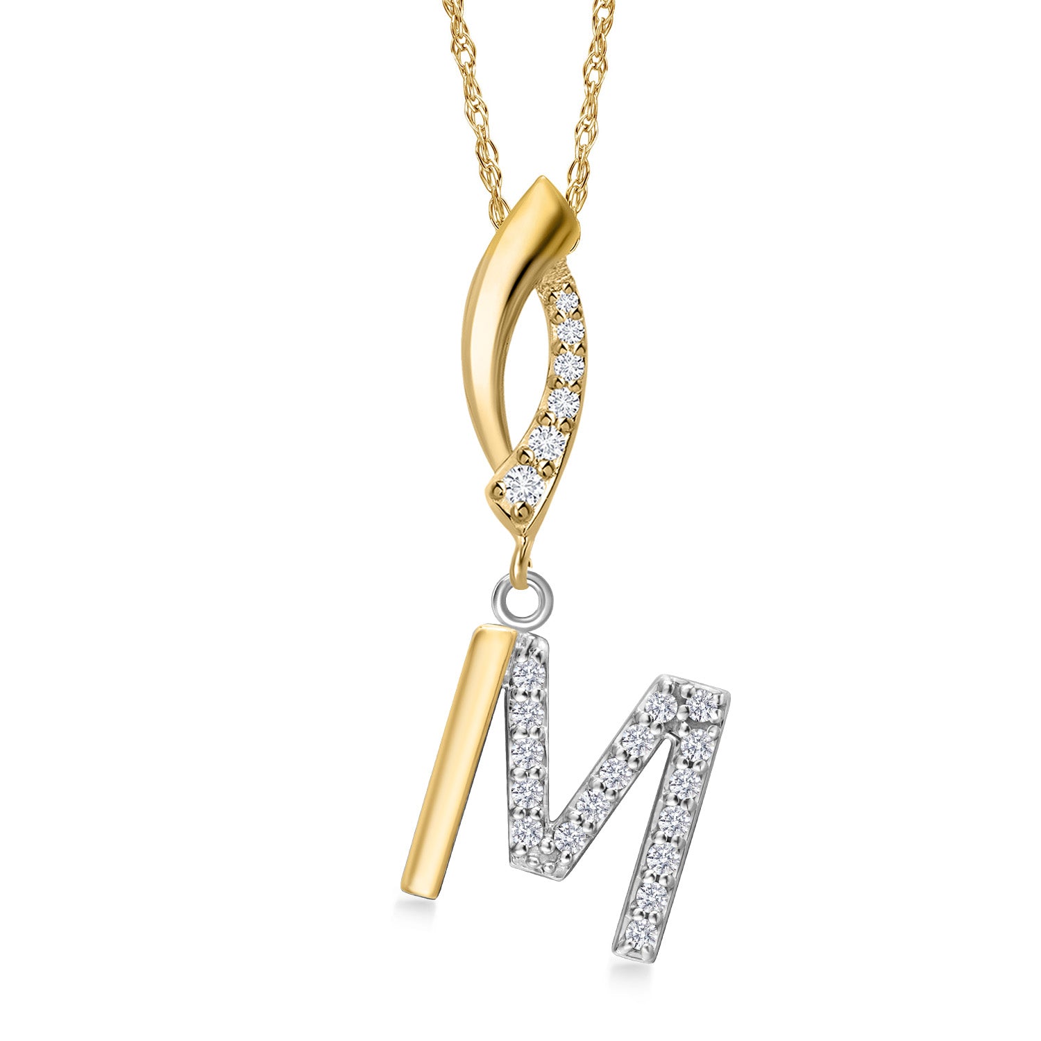 Initial M_Pendant in 925 Sterling Silver and 10K Yellow Gold