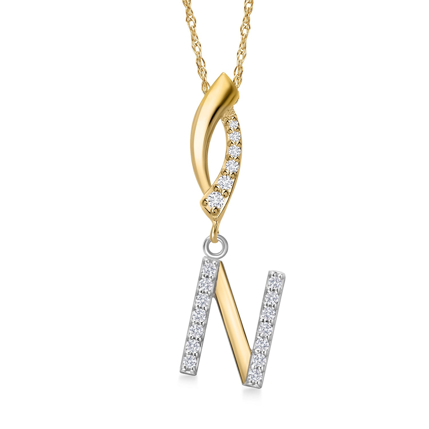 Initial N_Pendant in 925 Sterling Silver and 10K Yellow Gold