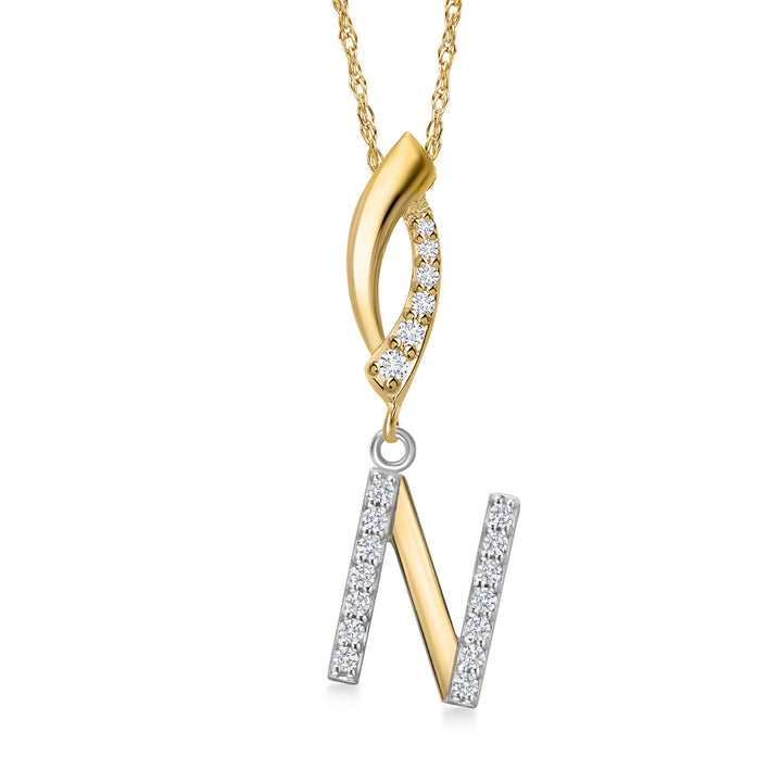 Initial N_Pendant in 925 Sterling Silver and 10K Yellow Gold