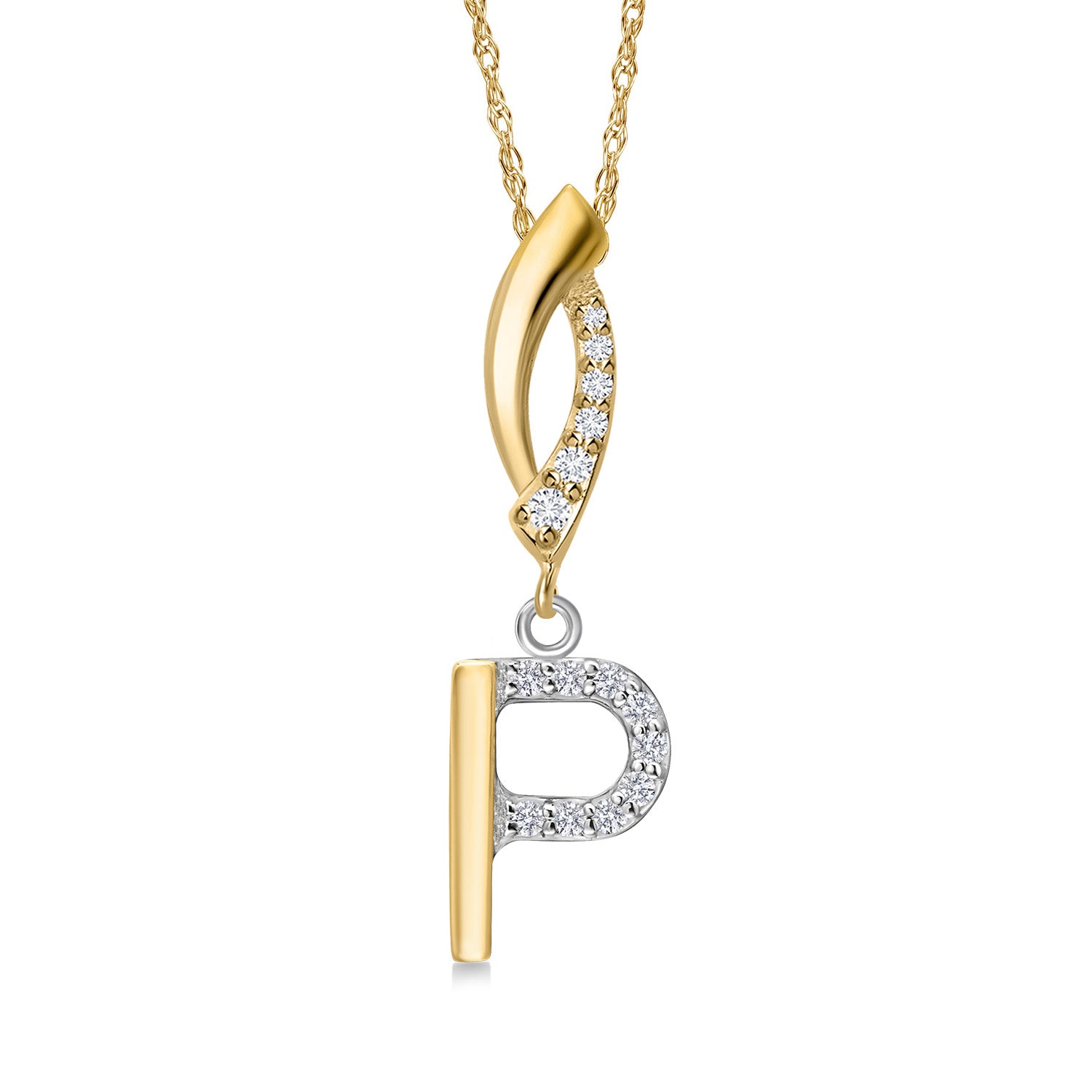 Initial P_Pendant in 925 Sterling Silver and 10K Yellow Gold
