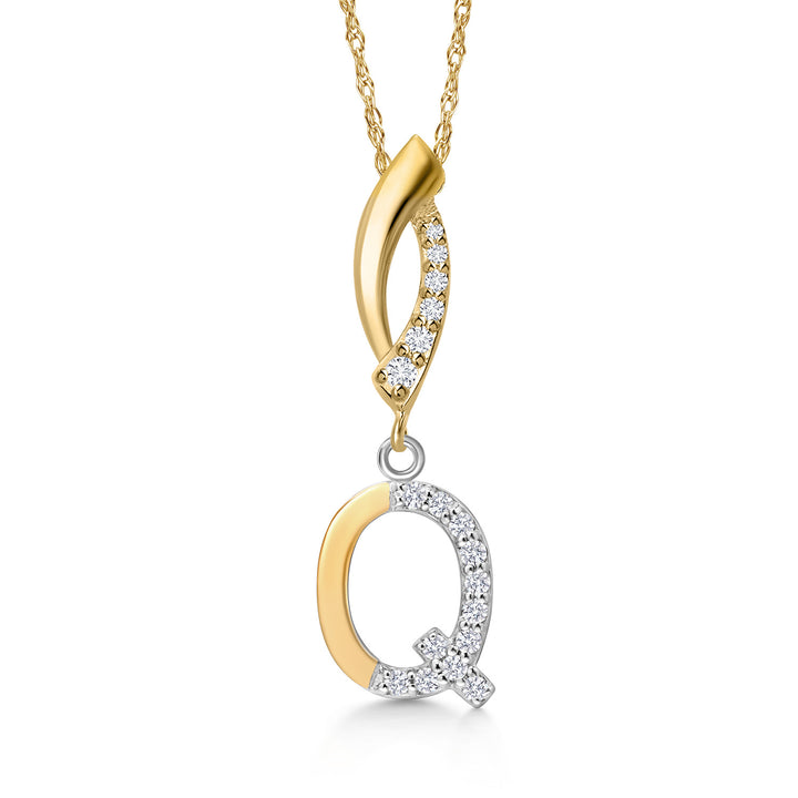 Initial Q_Pendant in 925 Sterling Silver and 10K Yellow Gold