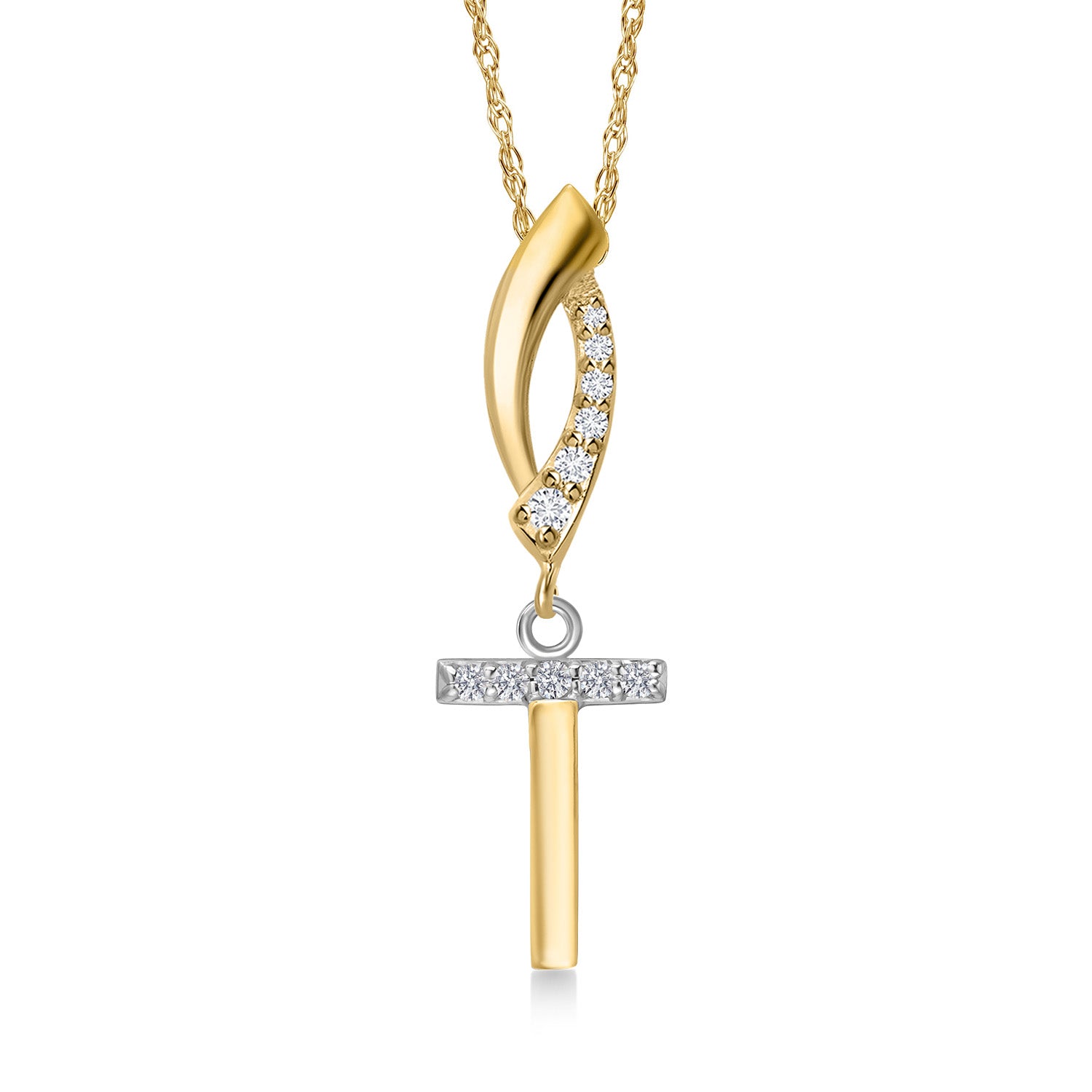 Initial T_Pendant in 925 Sterling Silver and 10K Yellow Gold