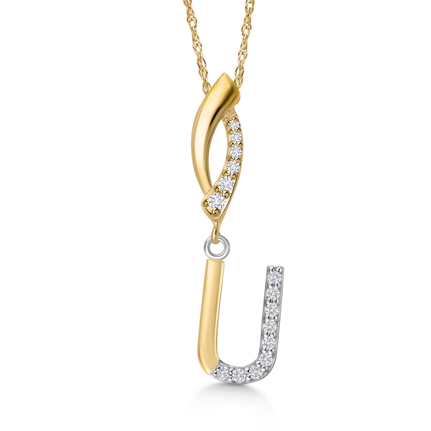 Initial U_Pendant in 925 Sterling Silver and 10K Yellow Gold