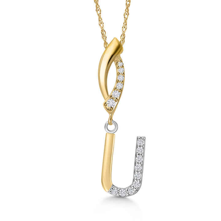 Initial U_Pendant in 925 Sterling Silver and 10K Yellow Gold