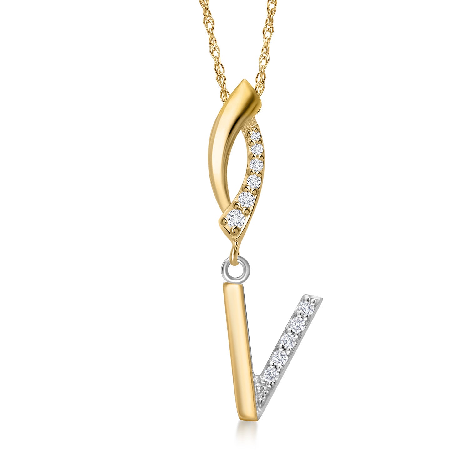 Initial V_Pendant in 925 Sterling Silver and 10K Yellow Gold