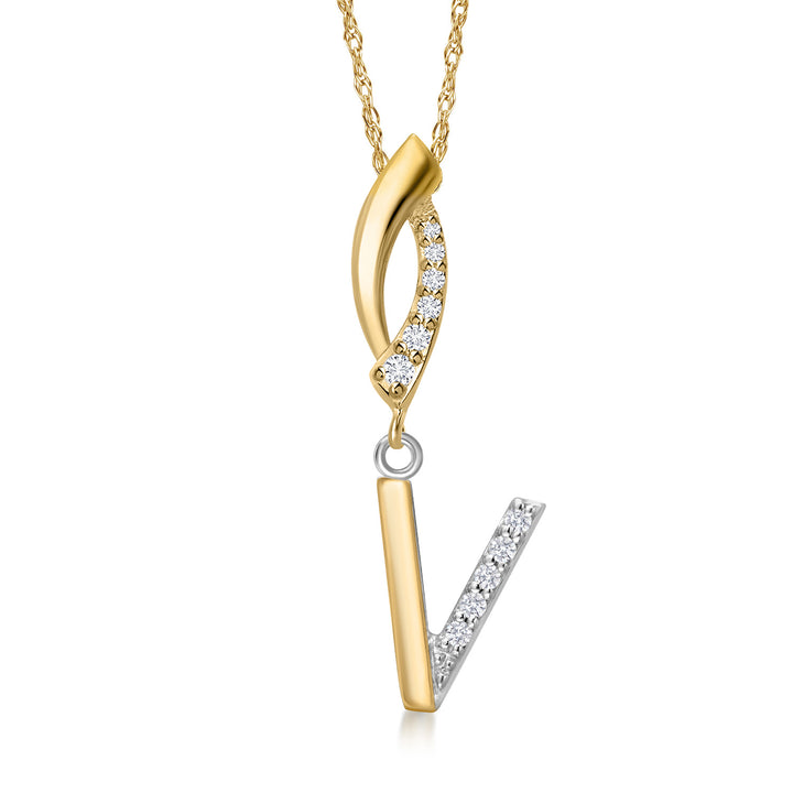 Initial V_Pendant in 925 Sterling Silver and 10K Yellow Gold
