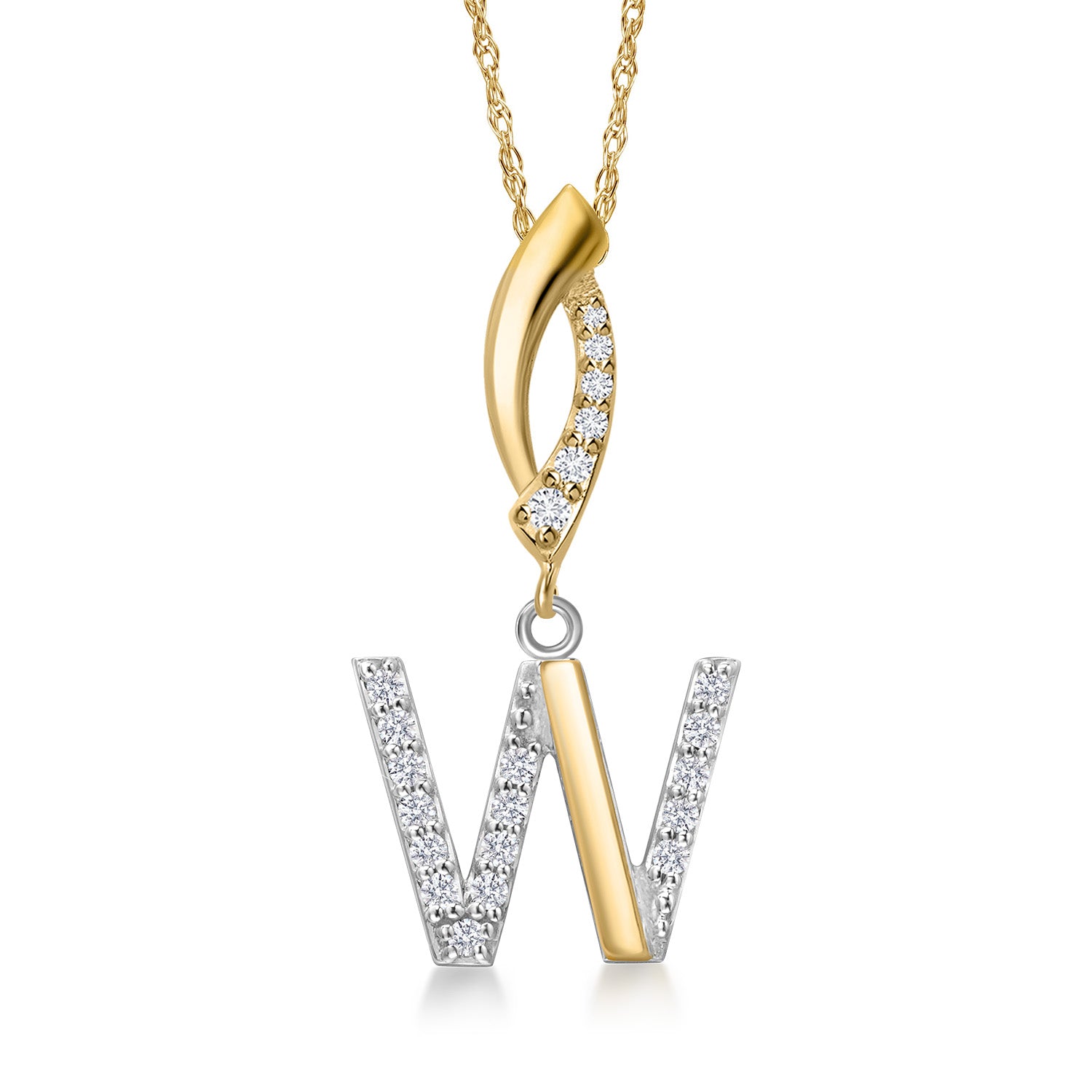 Initial W_Pendant in 925 Sterling Silver and 10K Yellow Gold