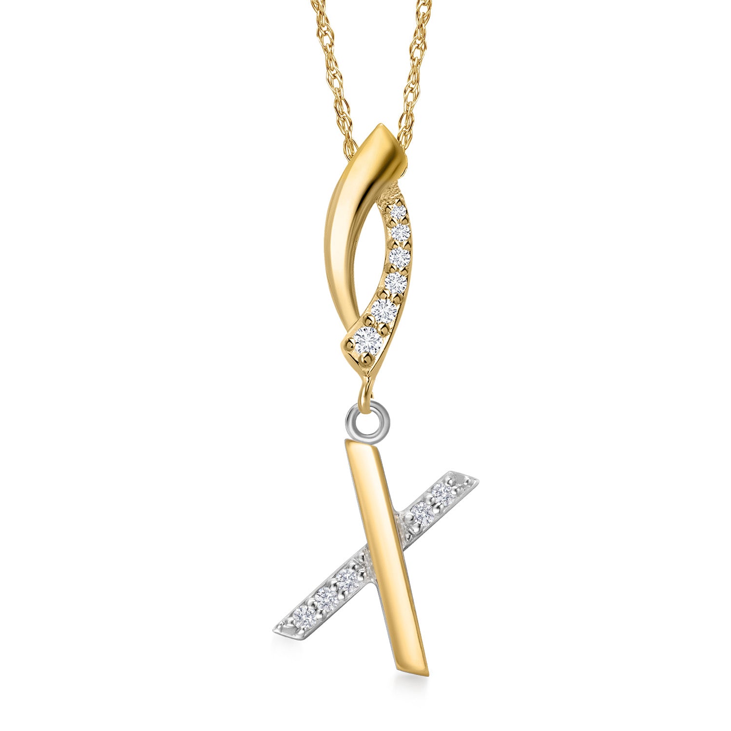 Initial X_Pendant in 925 Sterling Silver and 10K Yellow Gold