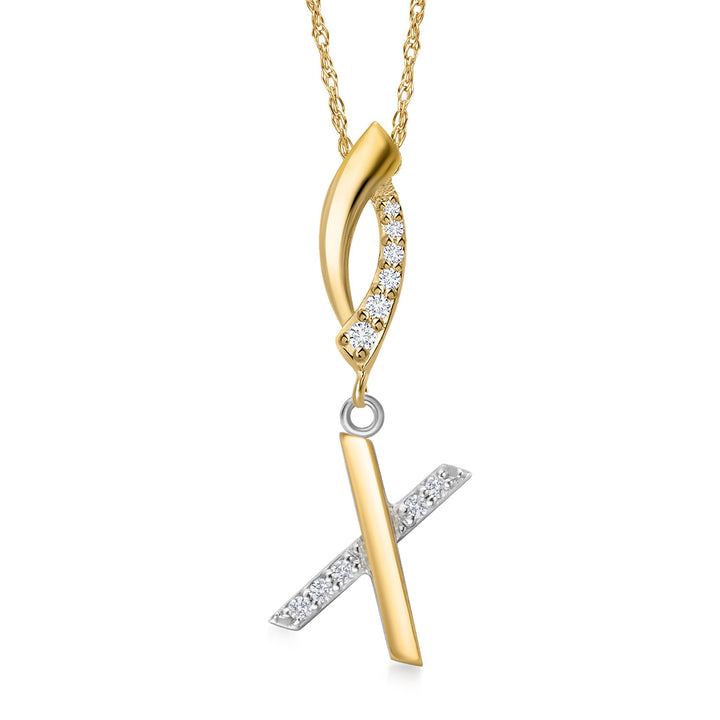 Initial X_Pendant in 925 Sterling Silver and 10K Yellow Gold