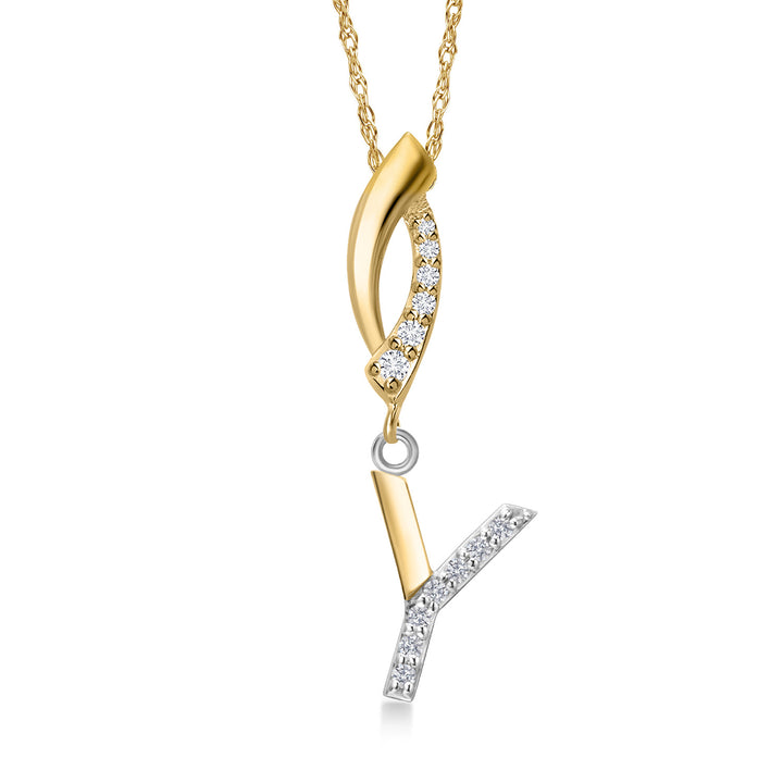 Initial Y_Pendant in 925 Sterling Silver and 10K Yellow Gold