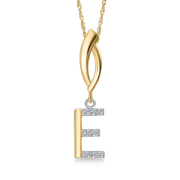 Initial E_Pendant in 925 Sterling Silver and 10K Yellow Gold