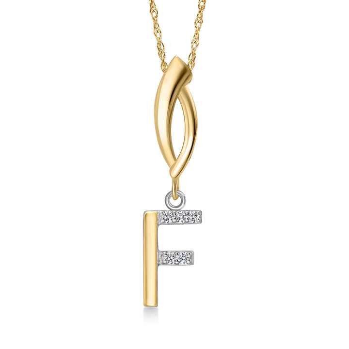 Initial F_Pendant in 925 Sterling Silver and 10K Yellow Gold