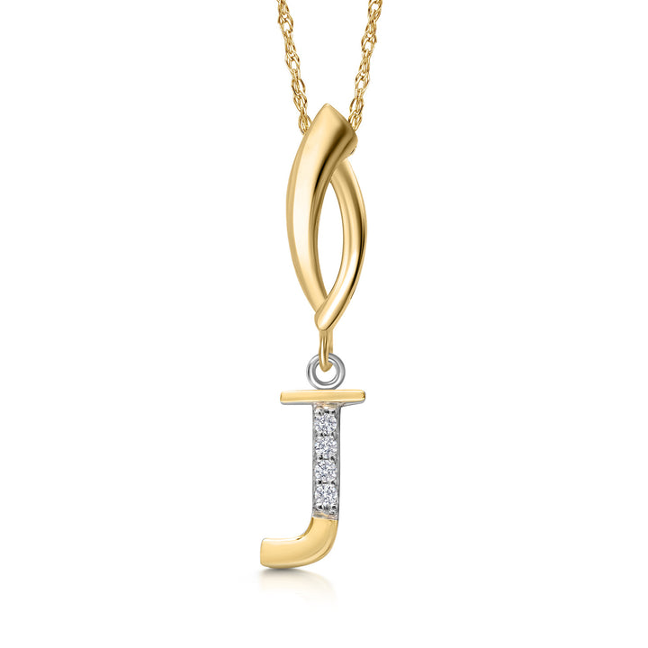 Initial J_Pendant in 925 Sterling Silver and 10K Yellow Gold