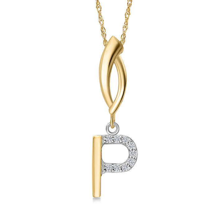 Initial P_Pendant in 925 Sterling Silver and 10K Yellow Gold