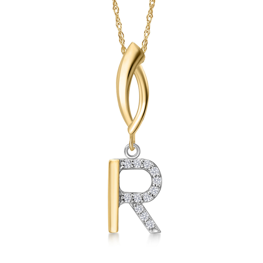 Initial R_Pendant in 925 Sterling Silver and 10K Yellow Gold