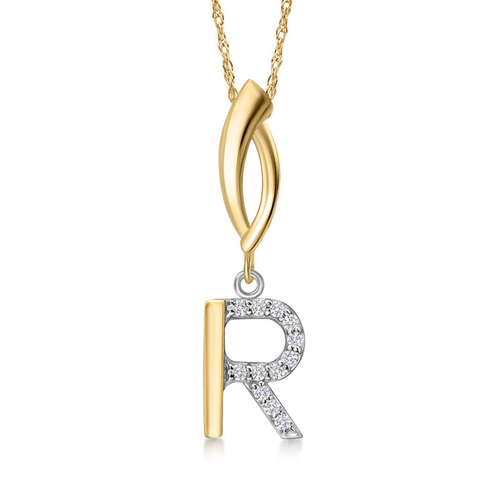 Initial R_Pendant in 925 Sterling Silver and 10K Yellow Gold
