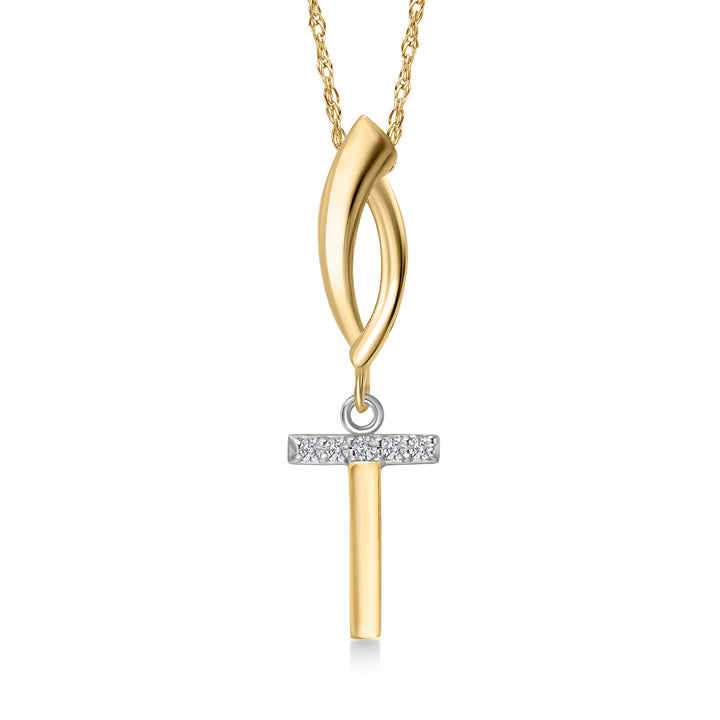Initial T_Pendant in 925 Sterling Silver and 10K Yellow Gold