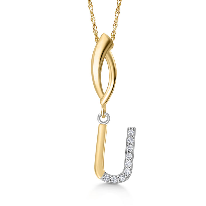 Initial U_Pendant in 925 Sterling Silver and 10K Yellow Gold
