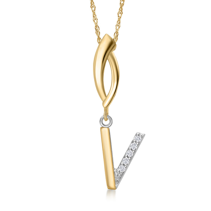 Initial V_Pendant in 925 Sterling Silver and 10K Yellow Gold
