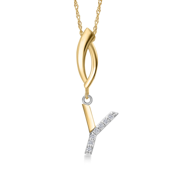 Initial Y_Pendant in 925 Sterling Silver and 10K Yellow Gold
