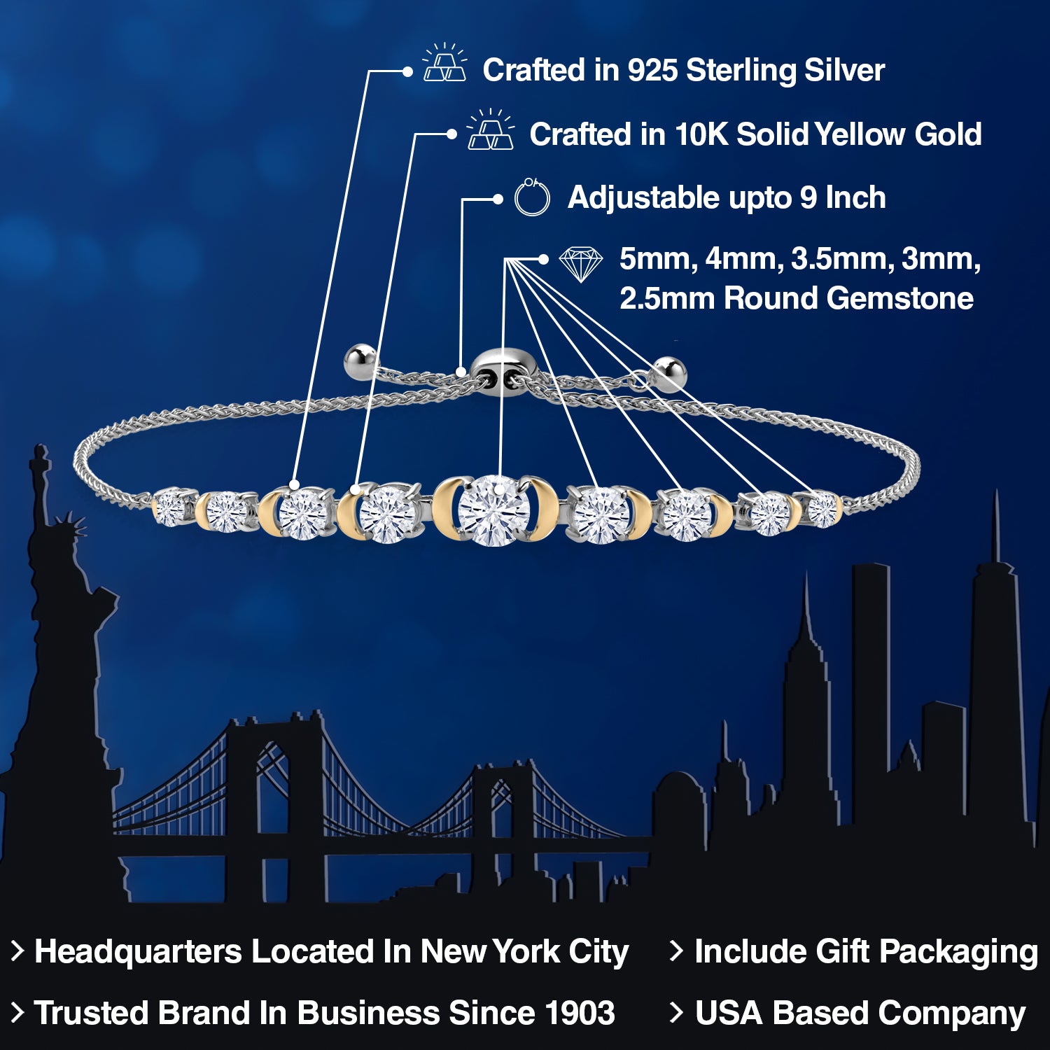 Bracelet in 925 Sterling Silver and 10K Yellow Gold