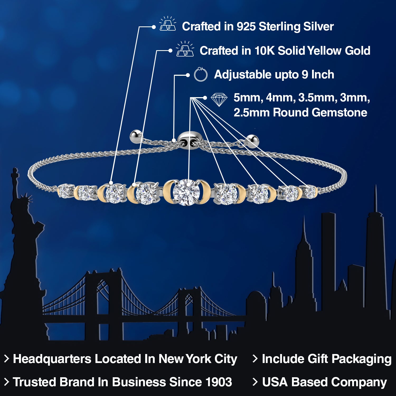 Bracelet in 925 Sterling Silver and 10K Yellow Gold