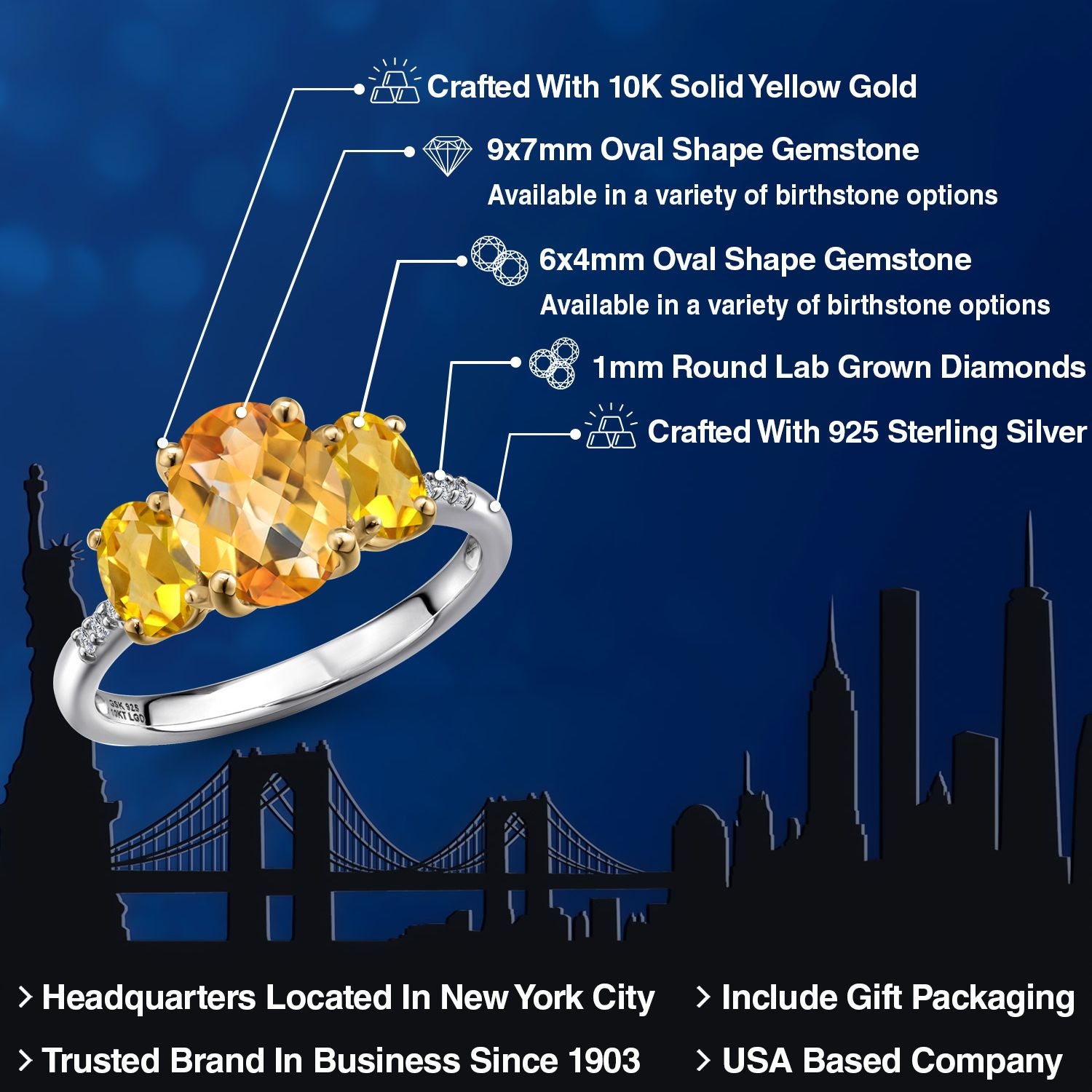 Ring in 925 Sterling Silver and 10K Yellow Gold