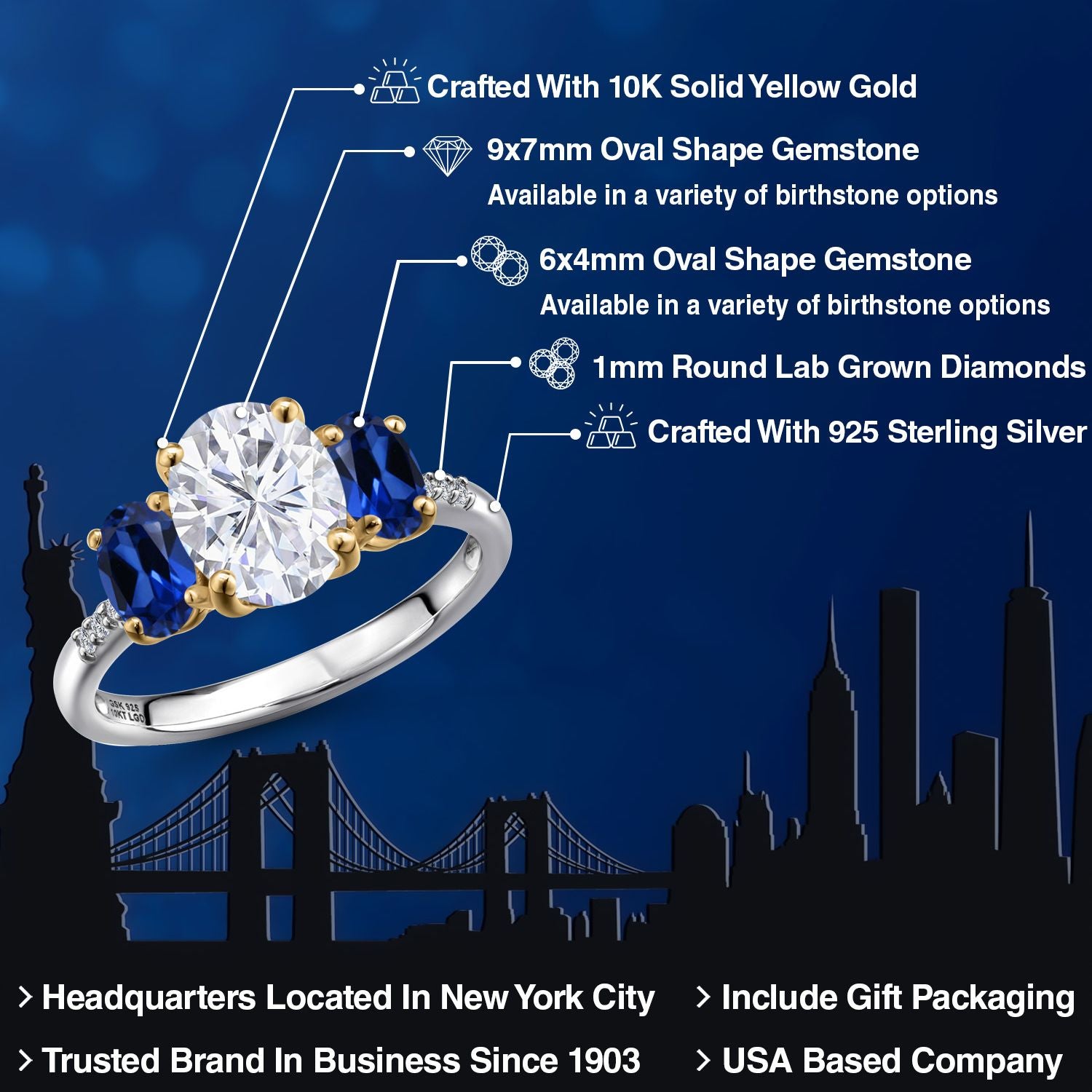 Ring in 925 Sterling Silver and 10K Yellow Gold