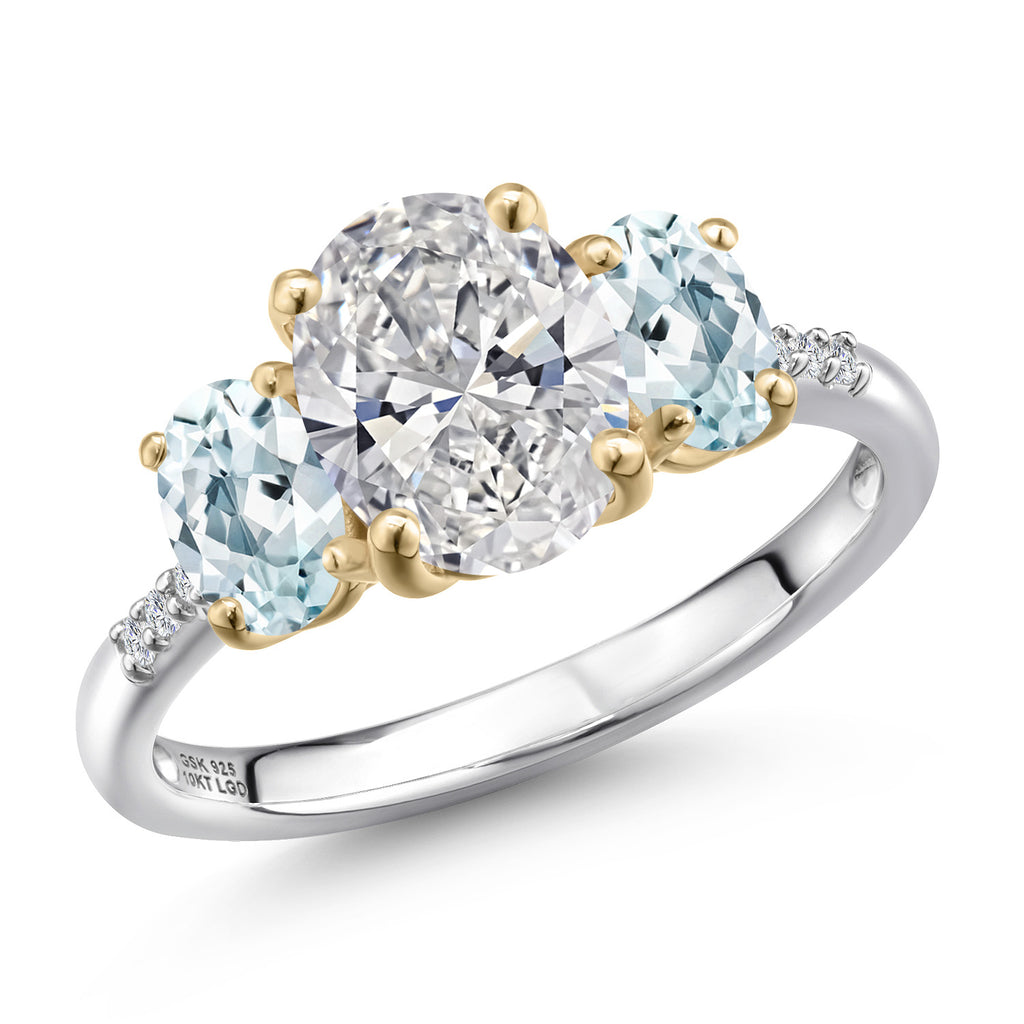 Aquamarine - March_6_Ring in 925 Sterling Silver and 10K Yellow Gold